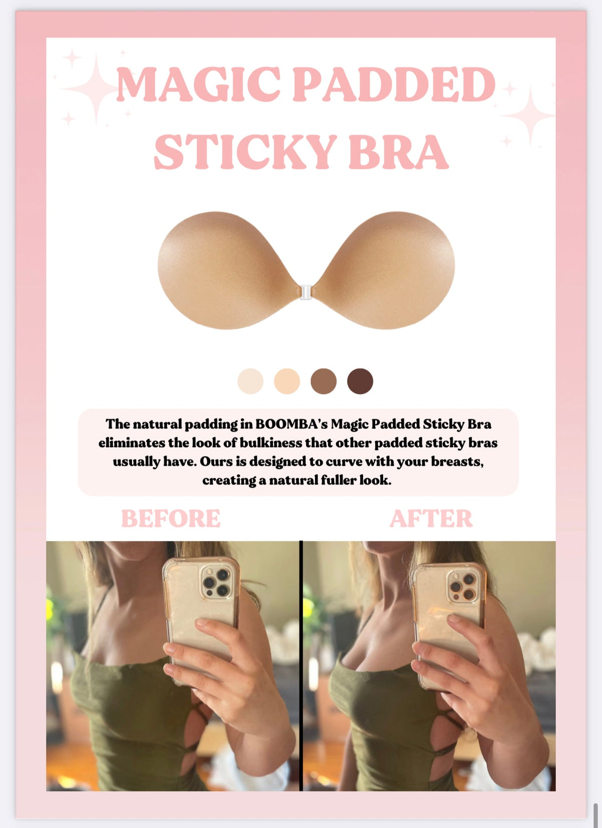 LuxeLift Padded Sticky Bra with Front Clasp